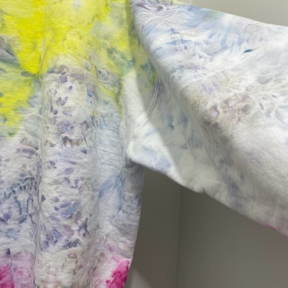 NWOT Hand Dyed Pink Grey Neon Yellow Tie Dye Sweater - Size XL - Picture 8 of 15